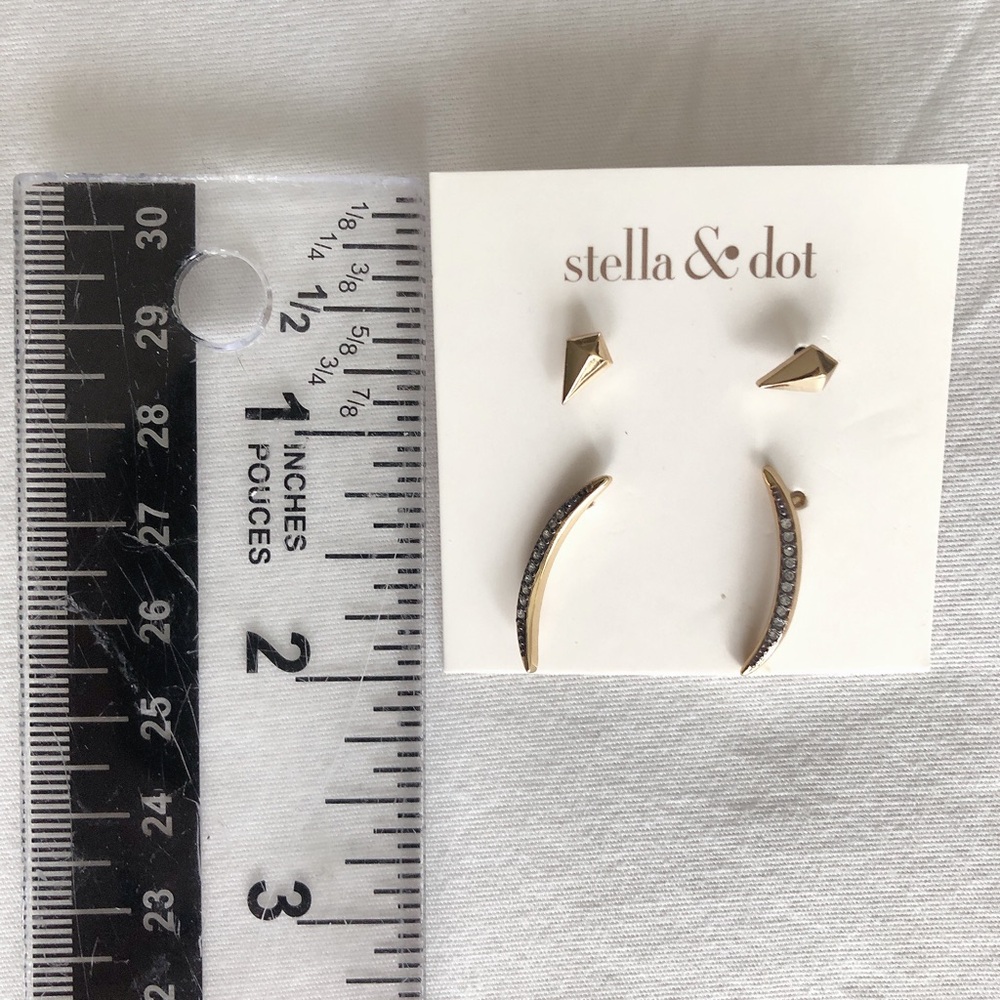 Stella & Dot earrings studs & ear climbers gold tone clear stones New with tags - Picture 4 of 4